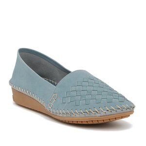 Me Too Woven Nubuck Leather WEDGE FLAT Comfort Loafer Slip-On NEW NIB Ocean Blue